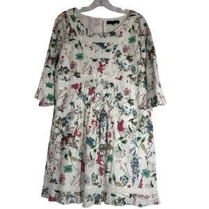 Sanctuary Womens Dress White Floral Eyelet Boho 3/4 Sleeve Keyhole Babydoll Sz M